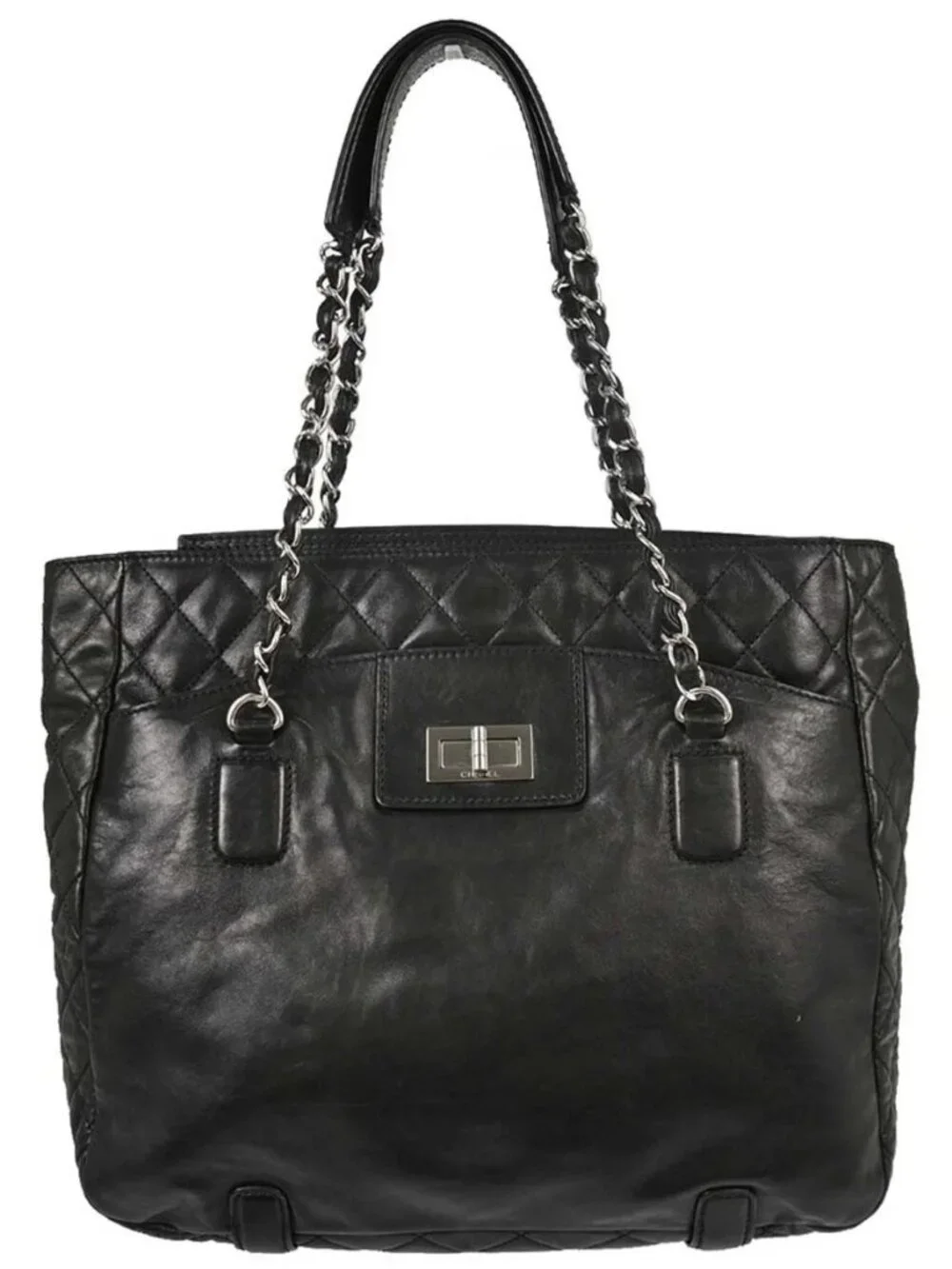 Chanel Black Lambskin Mademoiselle Lock Tote Handbag 198230